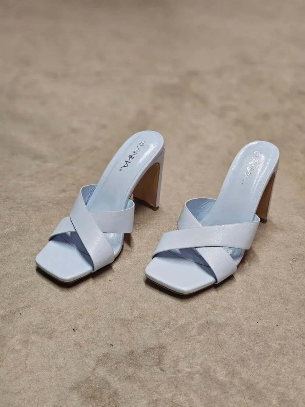 Light Blue Block Heel Sandals With Crisscross Strap Design For Women
